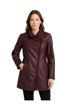 Dennis Basso QVC Size M asymmetrical zipper Faux leather hip leather coat.